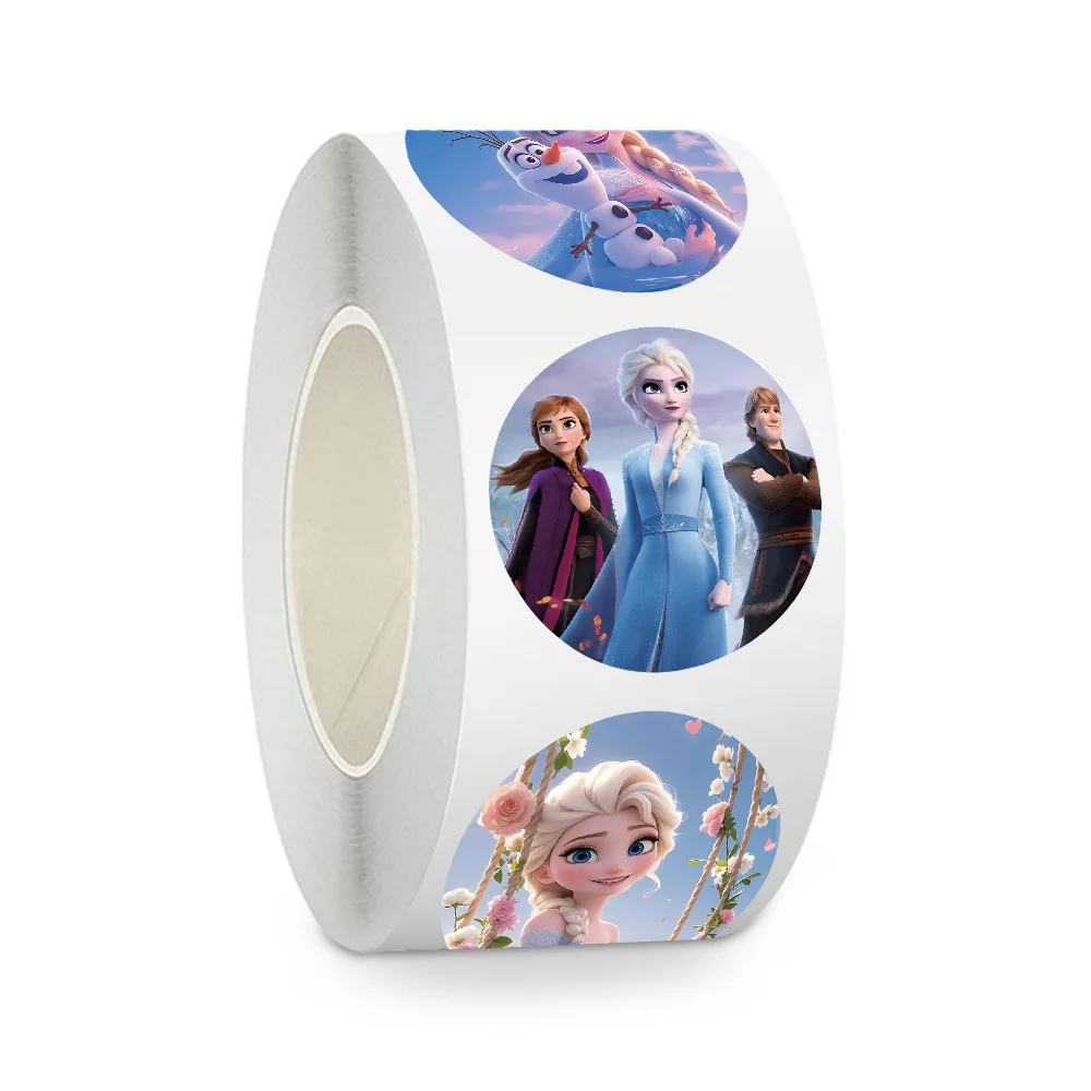 500pcs/Roll Frozen Princess Elsa Cartoon Sealing Sticker Waterproof DIY PVC Laptop Decals Decoration Stickers Reward Gift Toys