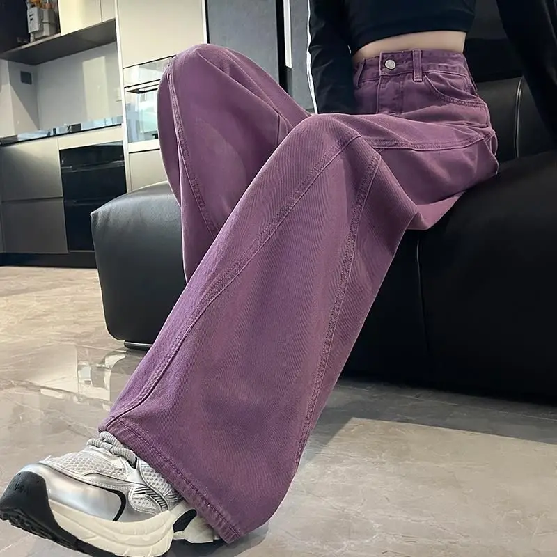

Purple Wide Leg Workwear Jeans Women's Spring Autumn New Style High Waist Slim Loose Knife Pants Casual Cotton Polyester