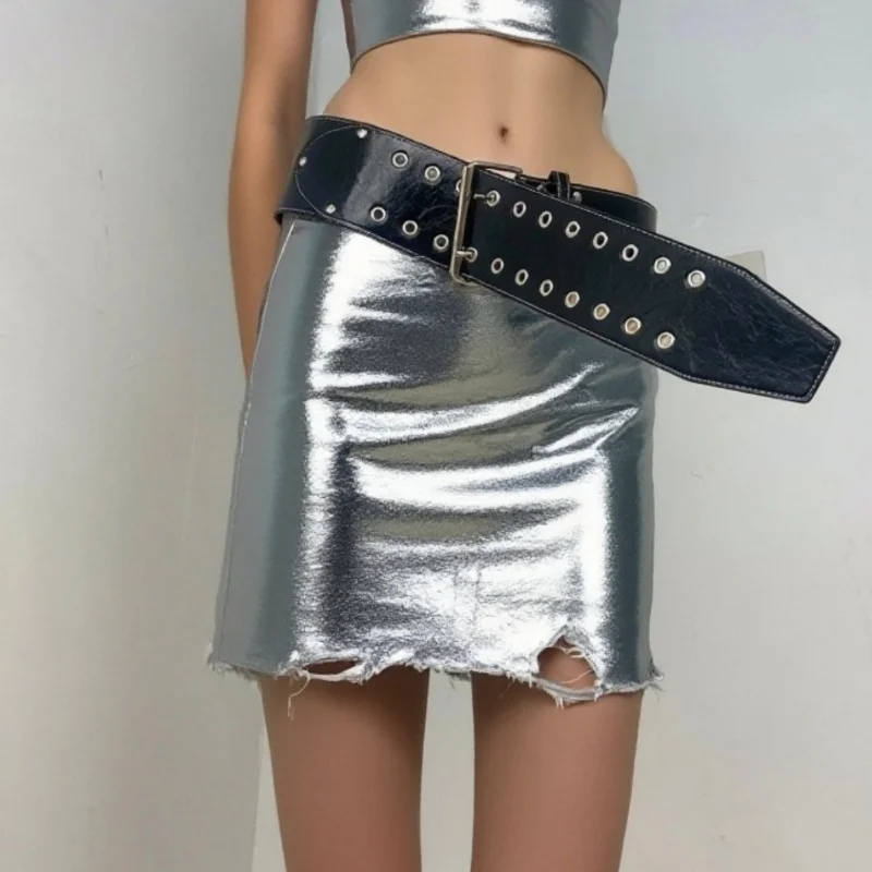 

American New Wide Double-punch Belt Punk Men's Metal-studded Wide Waist Belt Hot Girl Nightclub Leather Pants Decorative Belt