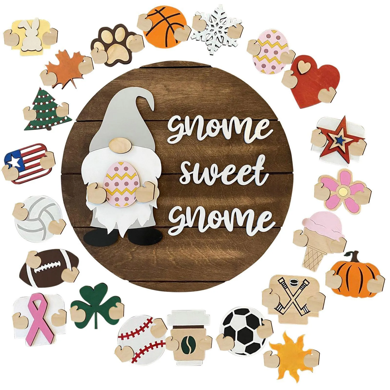 Gnome Door Hanger Welcome Sign With Interchangeable Holiday Pieces For Gifts