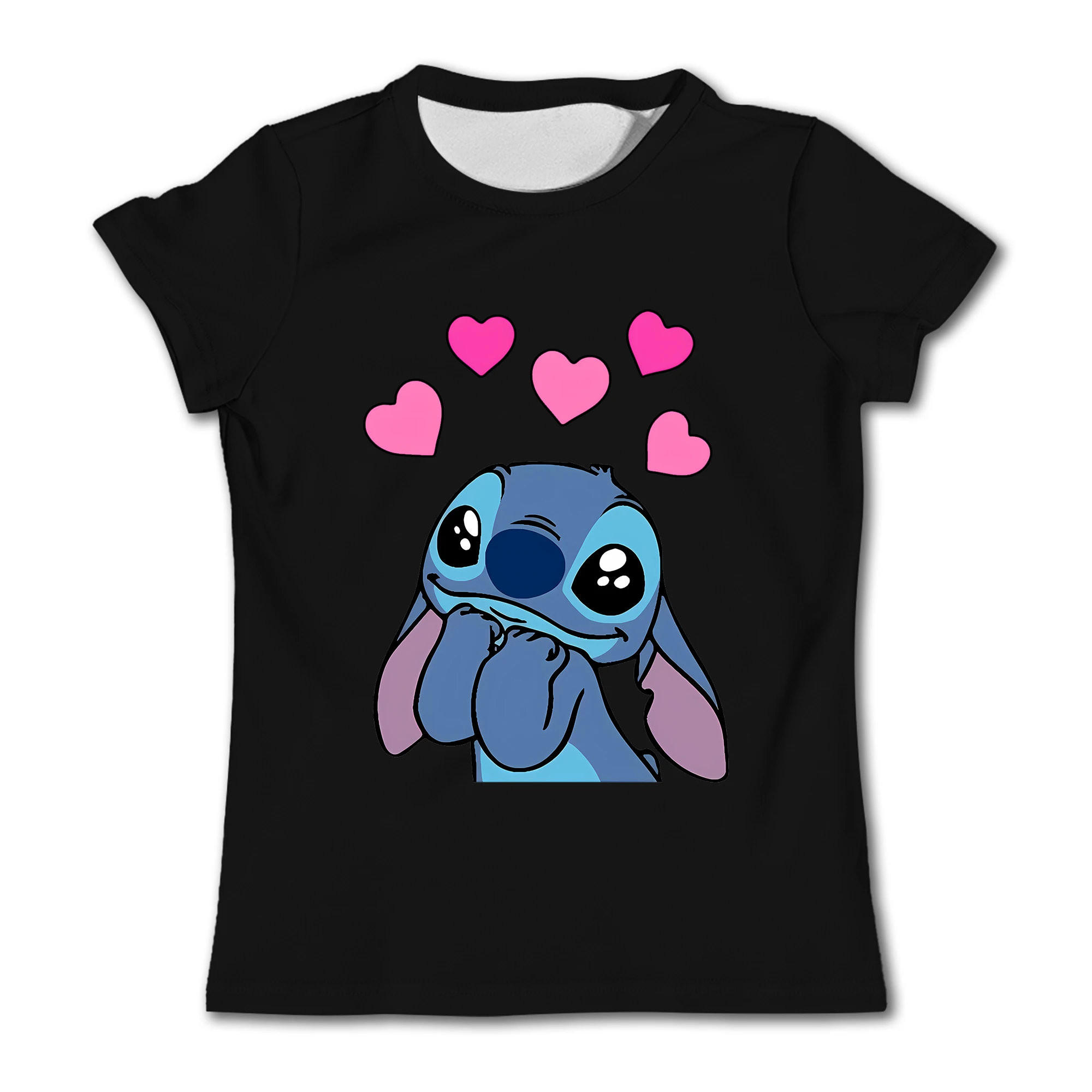 New Disney cartoon pure cotton children\'s T-shirt short sleeved Disney Stitch cute girl pure cotton top T-shirt short sleeved