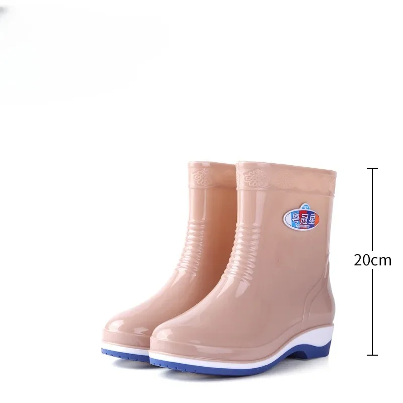 2024 New Round Head Pvc Kitchen Tube Adult Rain Shoes for Women Non-slip Waterproof Thick Soled Long Rain Boots for Women