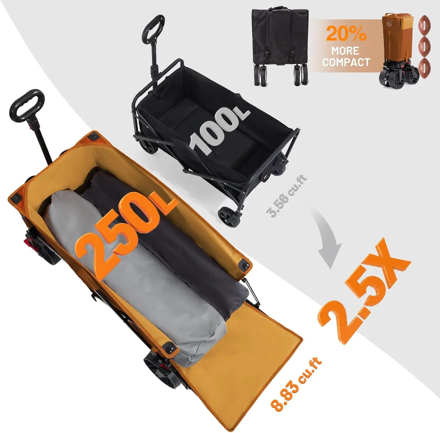 

47-дюймовая складная тележка с задней дверью; Тяжелый вездеход с вездеход емкостью 550 фунтов и вездеходными колесами; 250 литров.