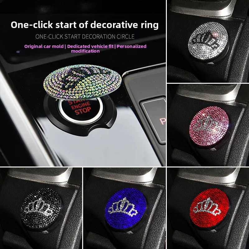 

Automotive Supplies One Key Start Button Protective Cover Full Diamond Crown Ignition Switch Decorative Sticker