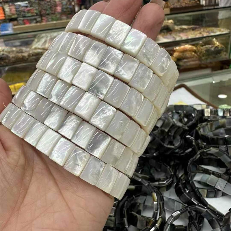 

Wholesale Natural White Mother of Pearl Bead Bracelet MOP Bangle for Gift 8x11mm