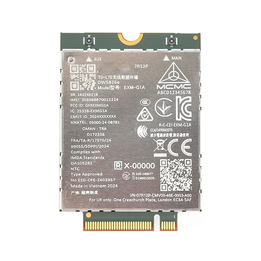 

Модуль EXM-G1A DW5826E LTE Cat12 M.2 для ноутбуков Pro 13, 14, 16 Plus, роутеров, планшетов, компьютеров, GNSS-приемников