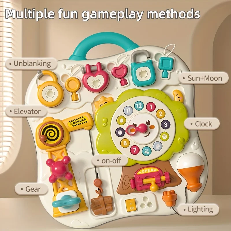 سجادة أنشطة تعليمية مبكرة للأطفال الصغار، لوحة مشغولة مع تعلم السبب والتأثيرات، تطوير المهارات الحركية الدقيقة للأعمار من 0 إلى 3 سنوات