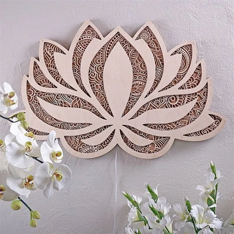 1PC Lotus Flower Light Mandala Yoga Room Art Decorative Ornaments Mandala Yoga Room Night Light Wall Hanging Home Decoration