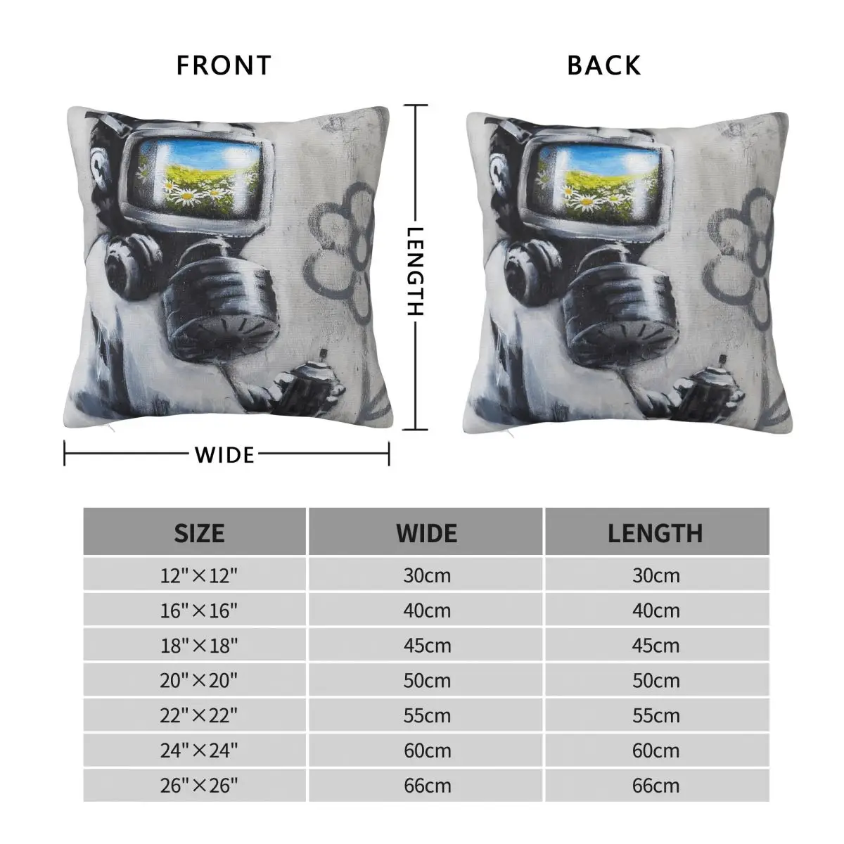 Banksy Gas Mask Boy Square Pillowcase Polyester Linen Velvet Pattern Zip Decorative Throw Pillow Case Home Cushion Cover