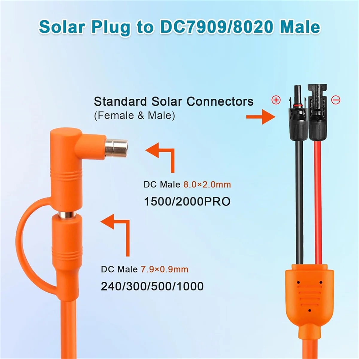 

A002 Solar Panel to DC 8mm Adapter Cable 2m, Solar Connector to DC7909/8020 Male Plug Extension Cord, Tinned Copper Wire