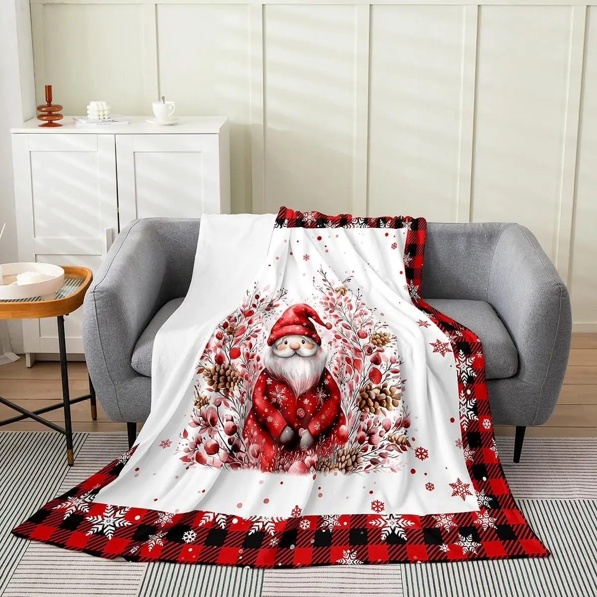 Merry Christmas Dwarf Plush Throw Blanket,Cartoon Man Blanket for Boys Teens Decor Xmas Animals Decor Flannel Fleece Blanket