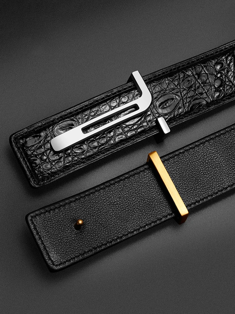 Alligator leather belt men's leather high-grade brand stainless steel smooth buckle middle-aged waistband