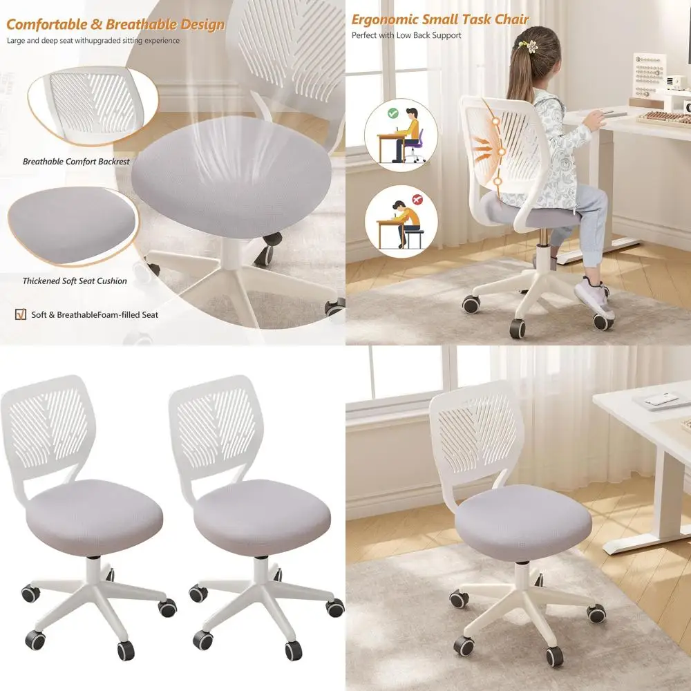 

Ergonomic Mesh Desk Chair with Wheels, Adjustable Height, Soft Cushion for Kids and Teens