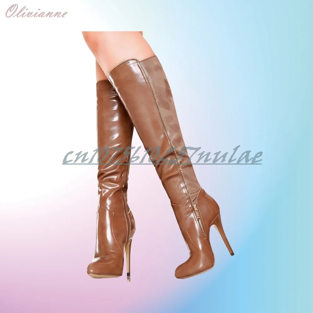

Sexy Zipper Decor Brown Mid Calf Boots Matte Leather Elegant Stiletto High Heel Sexy Party 2025 Women Shoes Zapatos Para Mujere