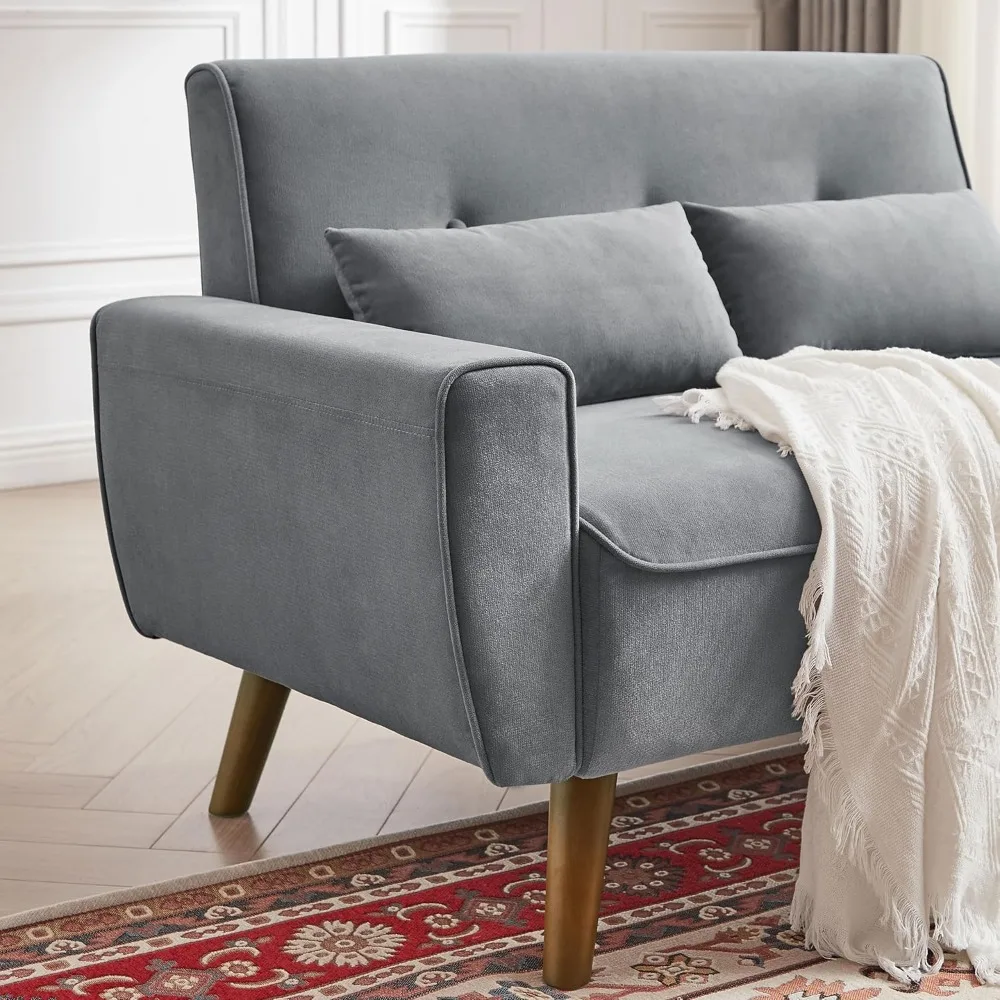 Sofá Loveseat moderno de 2 lugares de meados do século com encosto acolchoado e pernas de madeira para conforto da sala de estar e no quarto