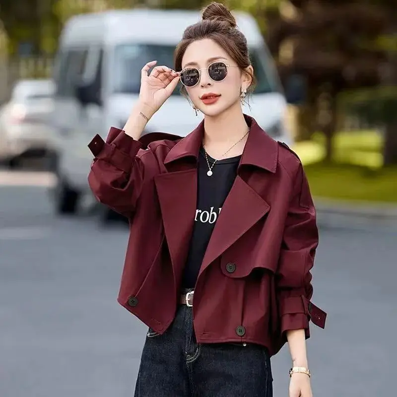 2026 New Spring Autumn Short Trench Coat Women's Short Hooded Jacket Korean Style Women Turn-down Collar Casual Windbreaker