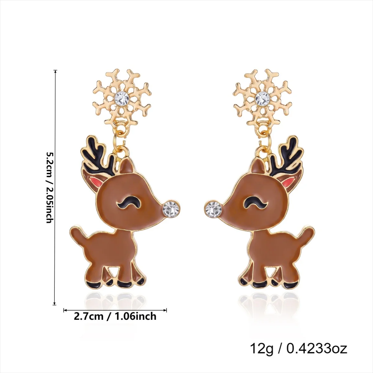 Weihnachtliche Emaille-Ohrringe mit Weihnachtsmann, älterer Dame, asymmetrischem Design, für Damen, mit Motiven von Rentier, Schneeflocke, Lebkuchenmann und Süßigkeiten, Schmuck. – Detail 5