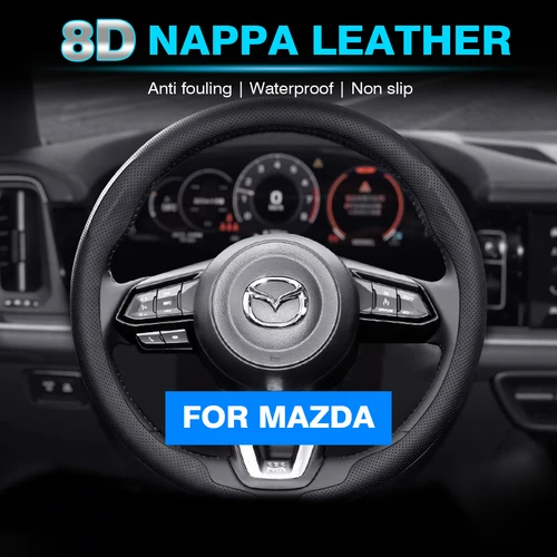 Imagen 1 del producto Protector de cuero de napa 8D para volante de coche, accesorios para Mazda 3 CX5 CX3 CX30 CX9 MX5 RX8 Axela Demio Atenza MS GJI GH MX3 CX7