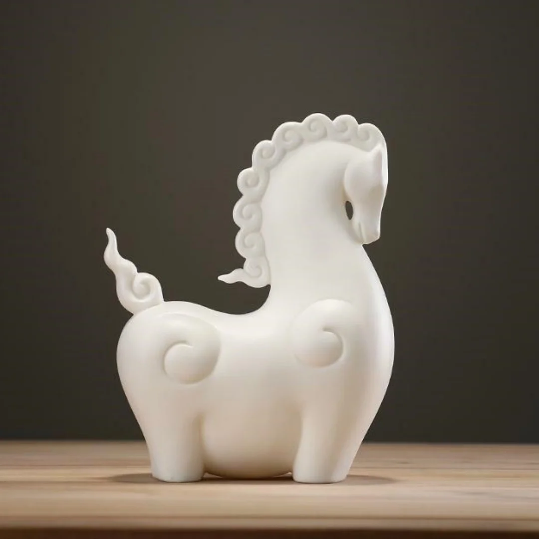 

6.2" Chinese White Porcelain Ceramics Lovable Small Fat Horse Figurine Statues