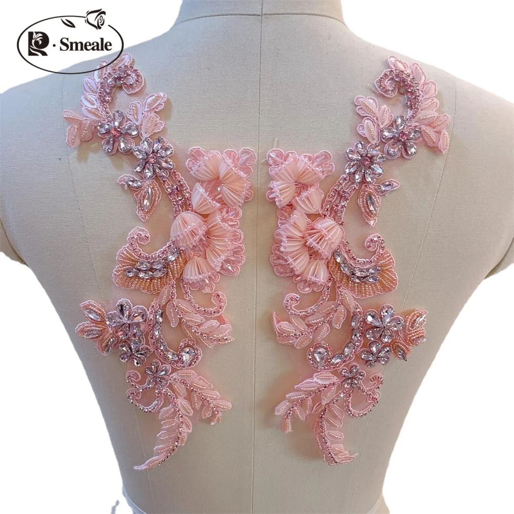 1Pair 6 color Hand-sewn Glass Drill Mirror Flowers Sparkling Rhinestone Coats Waistbands Shoulders Wedding Dress DIY Patchs