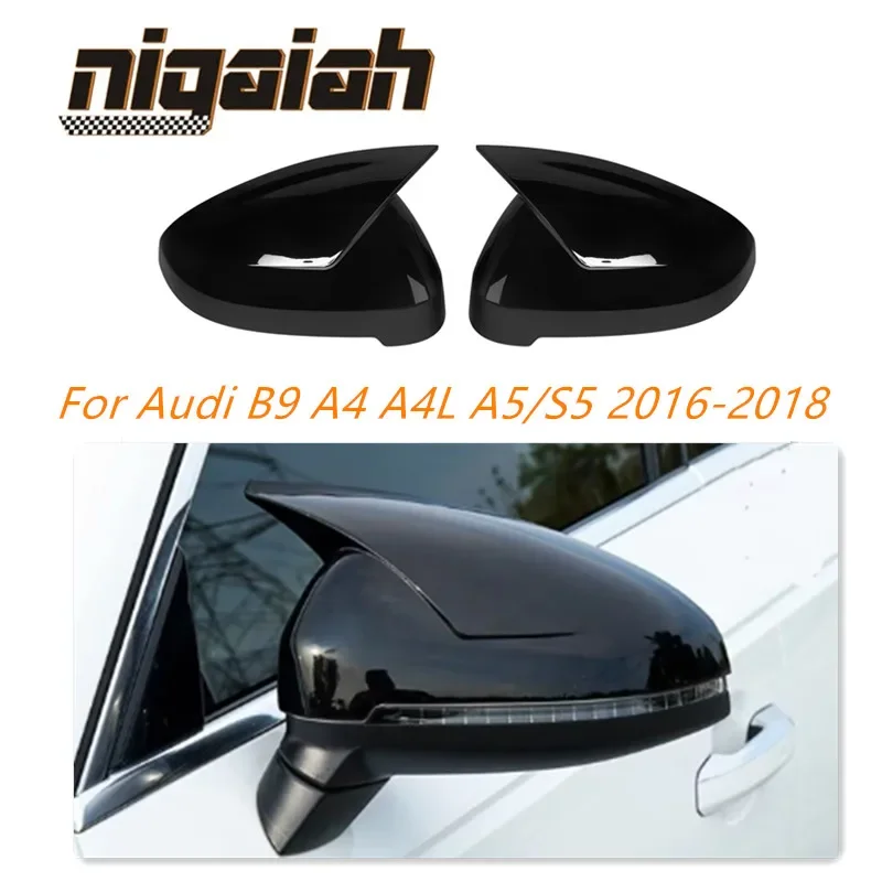 ABS Style Glossy Black Mirror Covers Replacement for Audi A4 A4L B9 2016 2017 2018 A5 S5 Rear View Mirror Cover Side Wing Protec