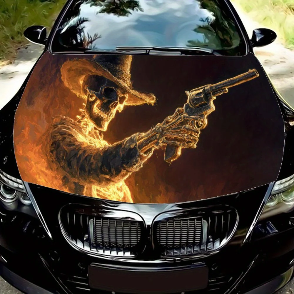 

Ковбой с пылающим черепом, наклейка на капот автомобиля, самоклеящаяся водонепроницаемая наклейка на капот автомобиля из ПВХ, украшение автомобиля, устойчивая к царапинам наклейка Prot