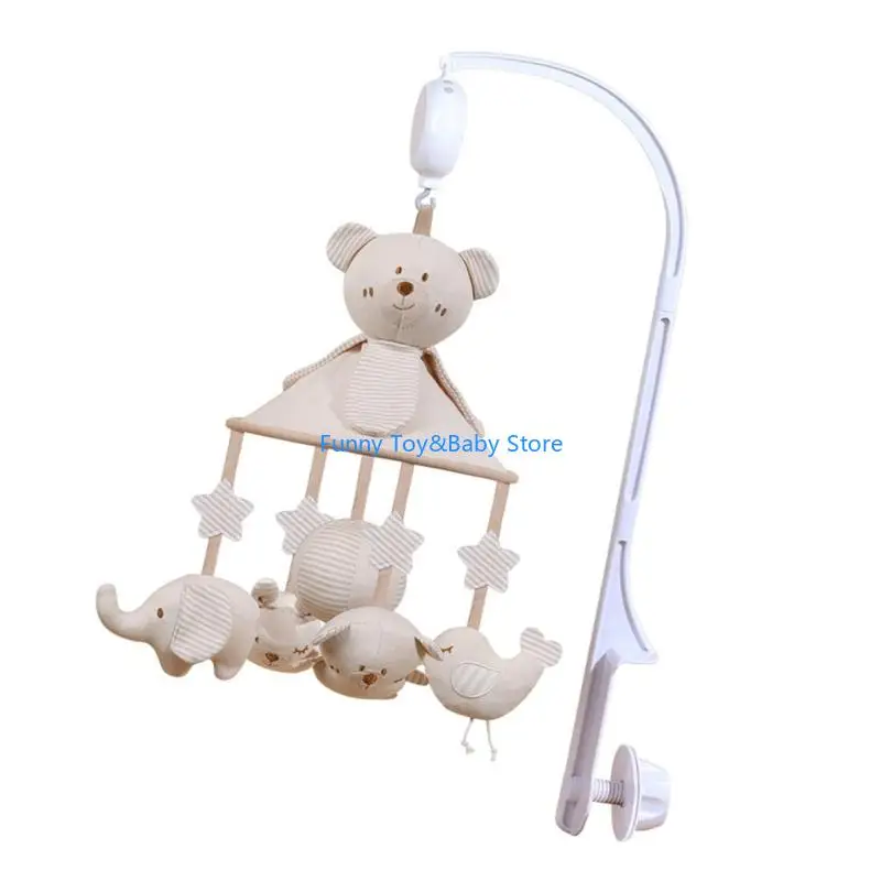 سرير أطفال متنقل من القطن الناعم مع صندوق تشغيل الموسيقى لعبة معلقة للتعليم المبكر للطفل والتطوير السمعي الحسي C90B #4