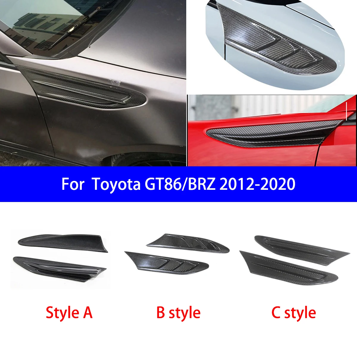 Подходит для Toyota GT86/BRZ 2012-2020, модифицированное углеродное волокно, боковое вентиляционное отверстие, клейкие внешние детали Подходит для Toyota GT86/BRZ 2012-2020, модифицированное углеродное волокно, боковое вентиляционное отверстие, клейкие внешние детали