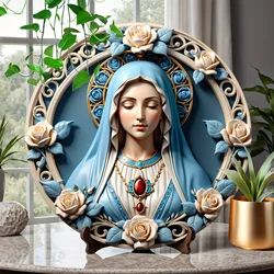Unique 8 x 8 Inch 'Virgin Mary' Rose Circular Wall Decoration Art, Seasonal Festival Gift, Aluminium Material