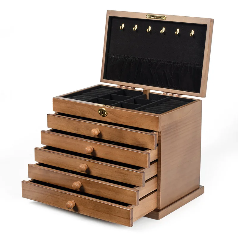 Big Size Jewelry Box Wooden Dawer Earrings  Necklace Bracelet Rings Jewelry Box for Women Storage Showcase Separators Rganizer