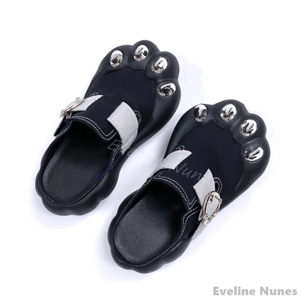 

Metal Cat Paw Mary Jane Shoes Women Cute Big Toe Thick Sole Slip On/Hook & Loop Hollow Pumps Spring New Punk Style Casual Shoes