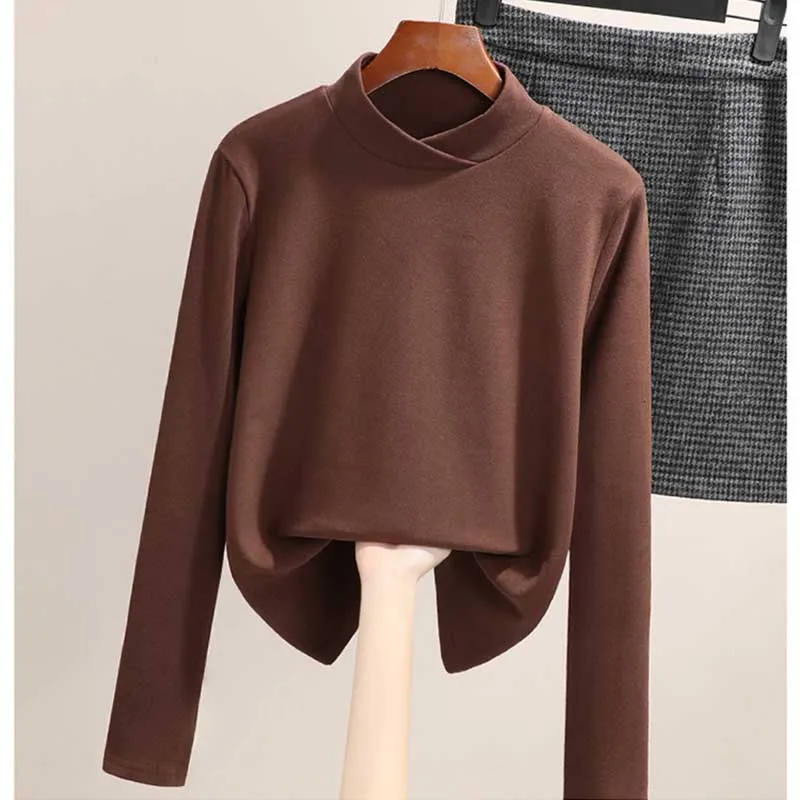 

Fashion Stand Collar All-match Solid Color T-Shirt Women's Clothing 2023 Winter Loose Casual Pullovers Tops Korean Tee Shirt