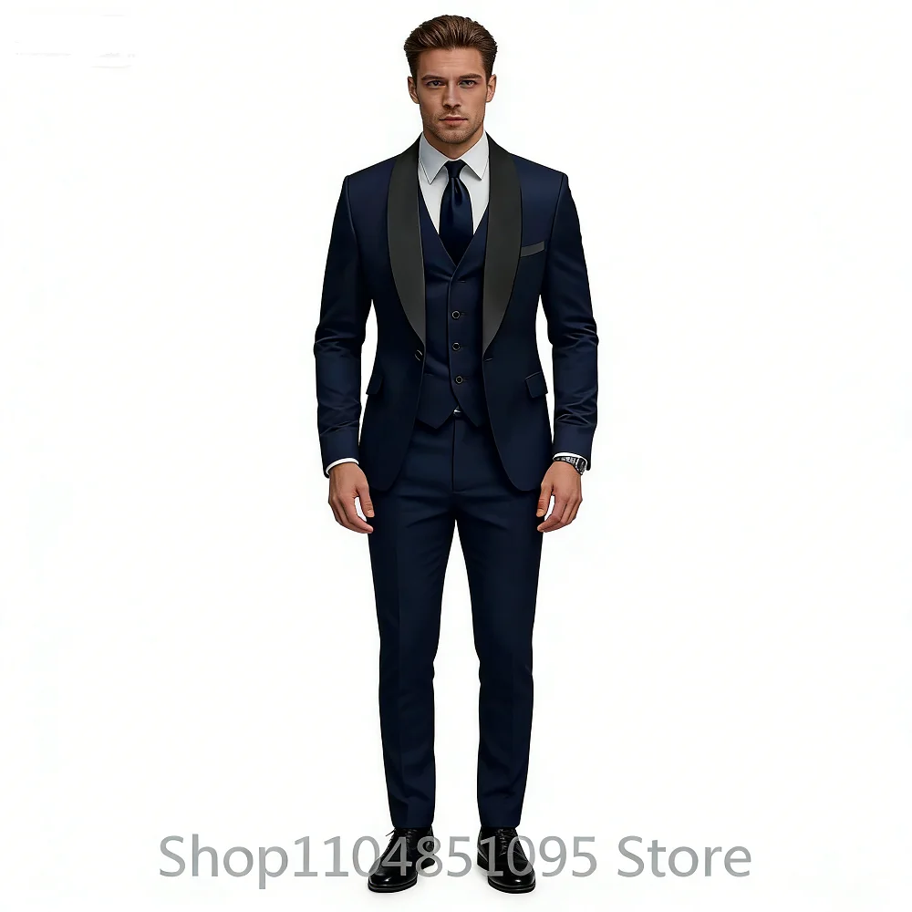 

Classic Fitted Men's 3-Piece Tuxedo Smoking Suit with Unique Lapel Single Breasted Blazer Vest Pants Set