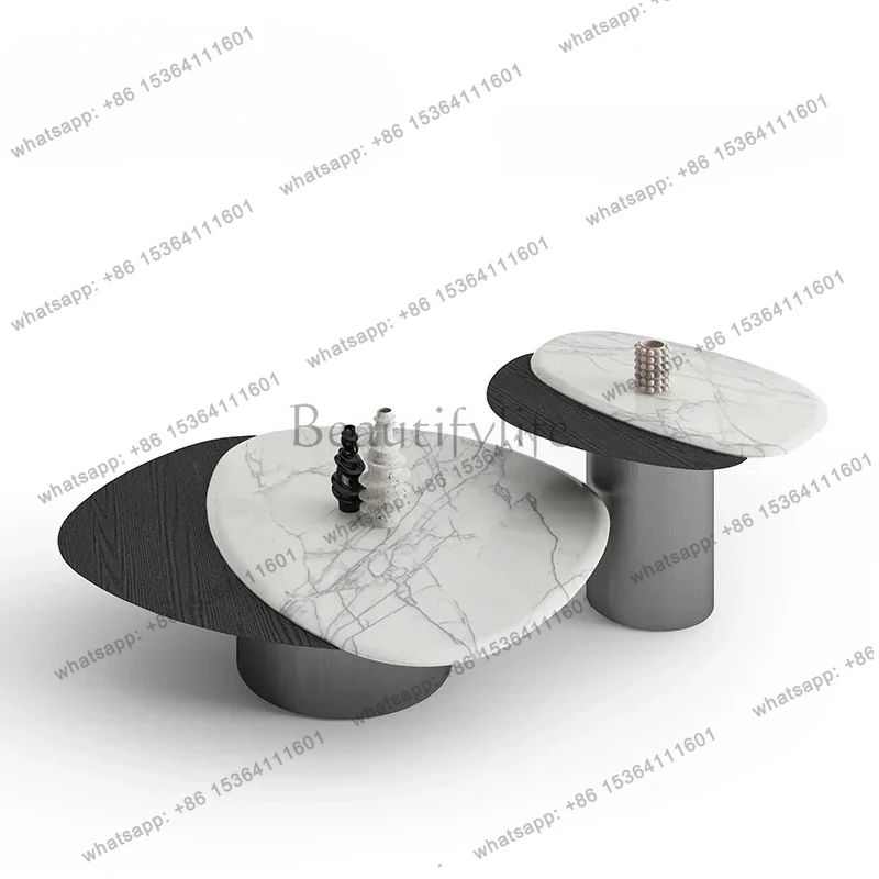 

56Combinazione laterale di tavolino da caffè in marmo di pietra di lusso minimalista italiano/pietra naturale + legno massello/m