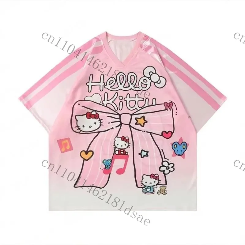 

Parent Child T-shirt Cartoon Sportswear Women Men V-neck Lightweight Breathable Football Jersey Polyester Sanrio HelloKitty
