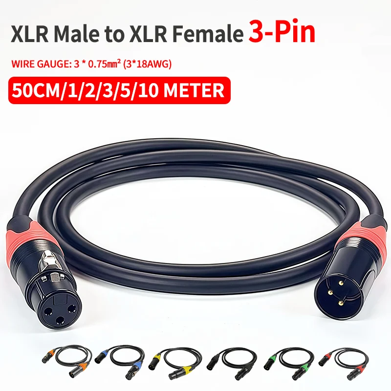 XLR Microphone Cable 3-Pin Male to Female -50cm 1m 2m 3m 5m 10m Balanced Audio Cable for Mic Speaker Amplifier PA System
