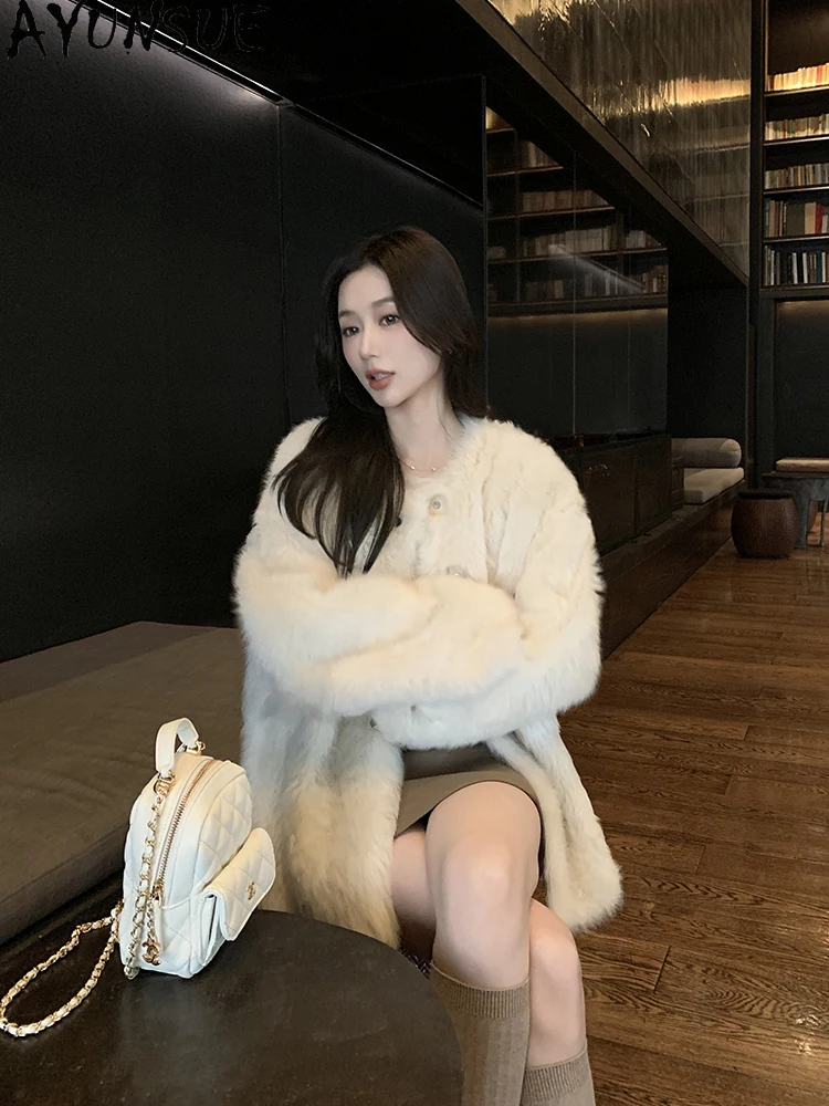 AYUNSUE 2025 ใหม่Shearlingแจ็คเก็ตผู้หญิงกลางความยาวเสื้อขนสัตว์ธรรมชาติสําหรับเสื้อผ้าผู้หญิงหรูหราเสื้อขนสัตว์Ropa Para Mujer