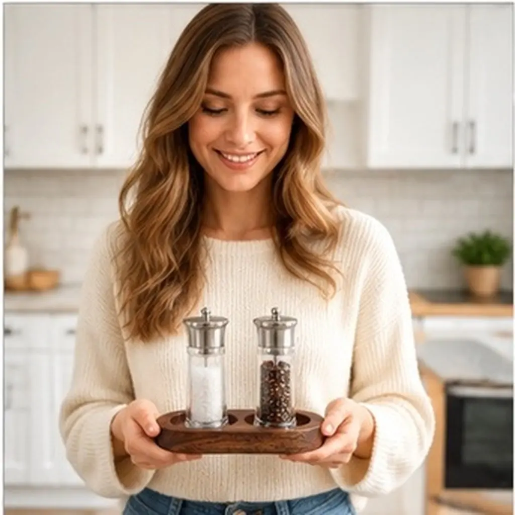 2Pcs Wood Mill Tray Salt Pepper Grinder Rest Stable Non Slip Kitchen Serving Condiment Organizer Spice Jar Holder Pepper Mill