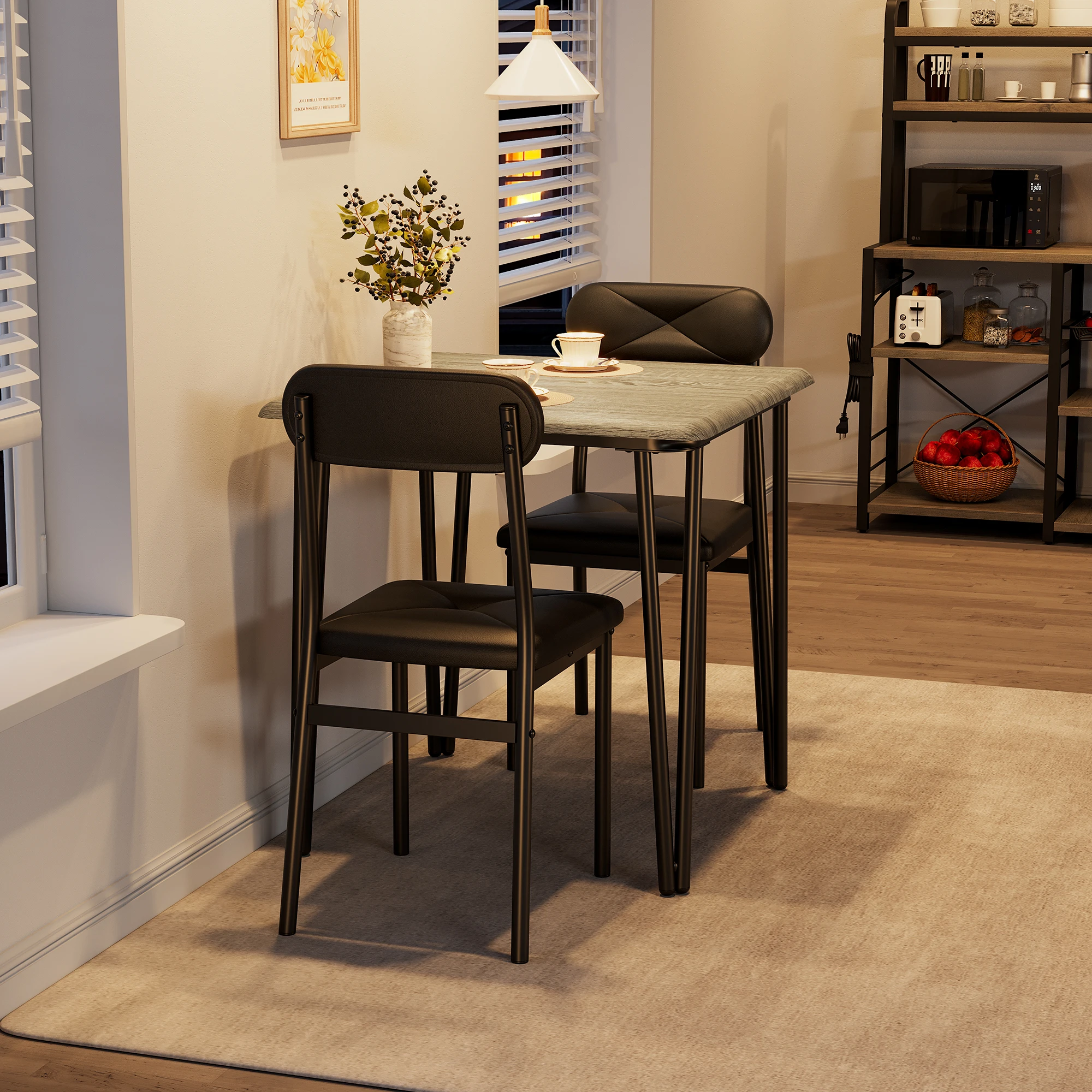 Juego de mesa de comedor para 2, mesa de cocina y sillas para 2 con sillas tapizadas, juego de mesa de comedor de 3 piezas, pestaña cuadrada para cena