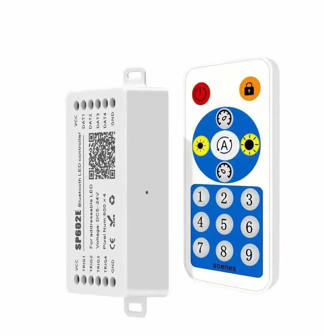 Tira de luces LED compatible con Bluetooth, controlador de música con micrófono incorporado, salida de señal de 4 canales, DC5V-24V, SP602E,