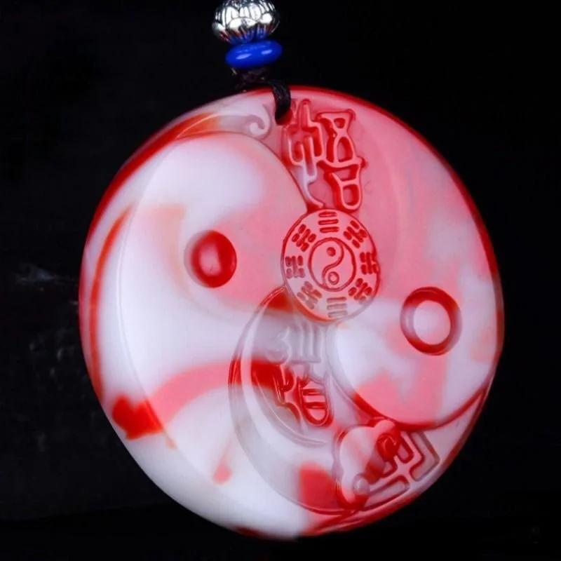 

Red and White Jade Taiji Gossip Pendant Men's and Women's Chicken Blood Jade Simple Pendant