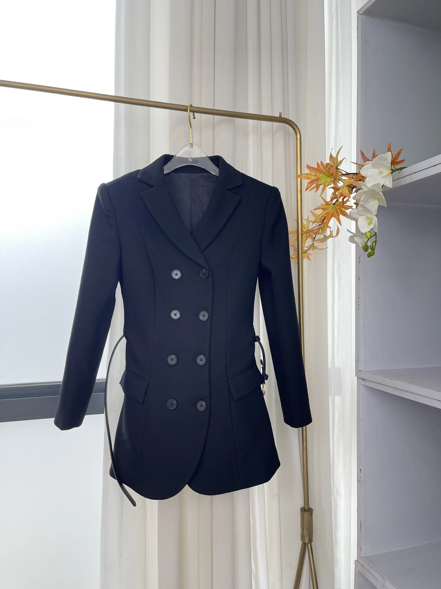 

Women Black Long Sleeve Lapel Jacket Tops 2025 New Design