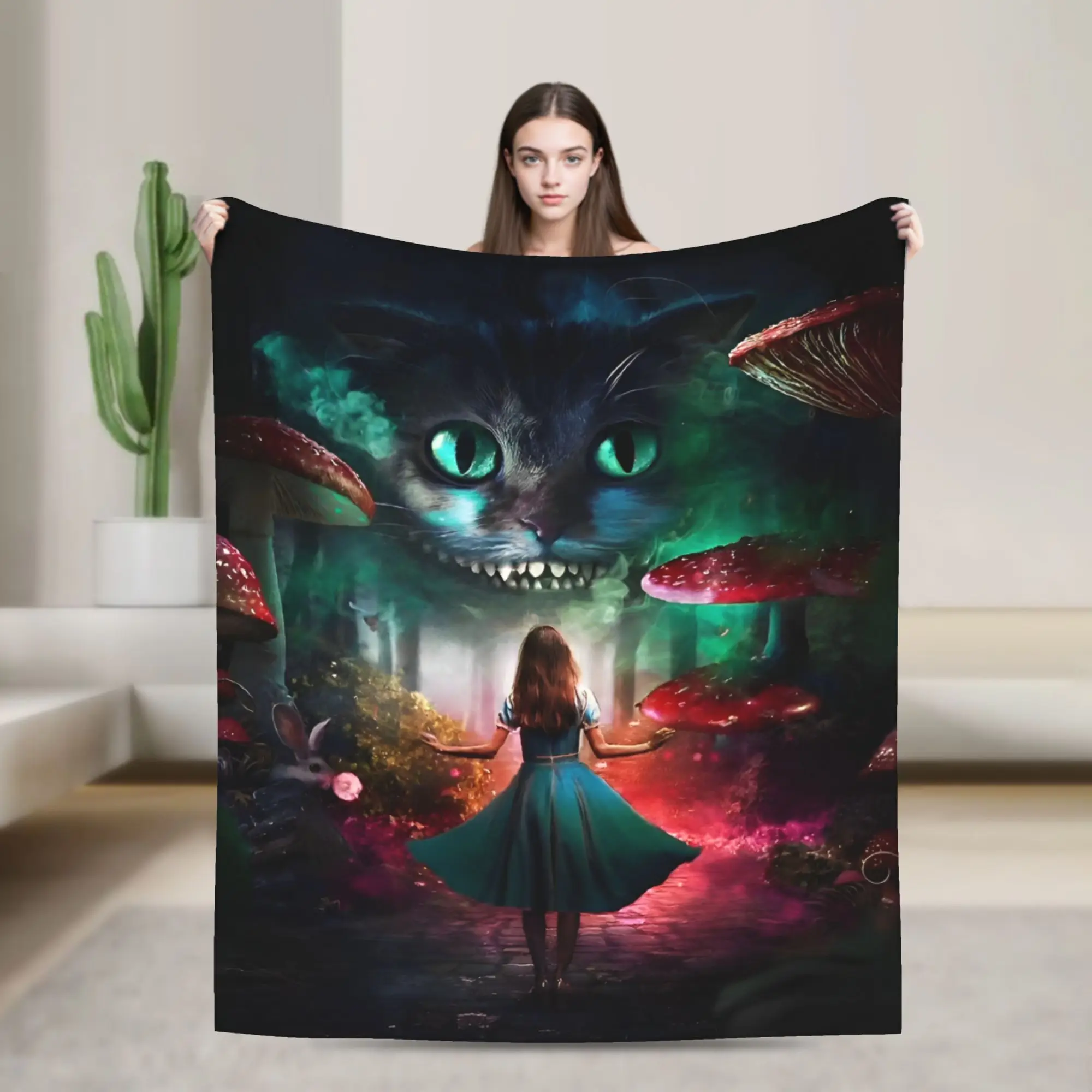 

Cartoon Alice in Wonderland Cheshire Cat Blankets Fuzzy Awesome Warm Throw Blankets for Coverlet Textile Decor