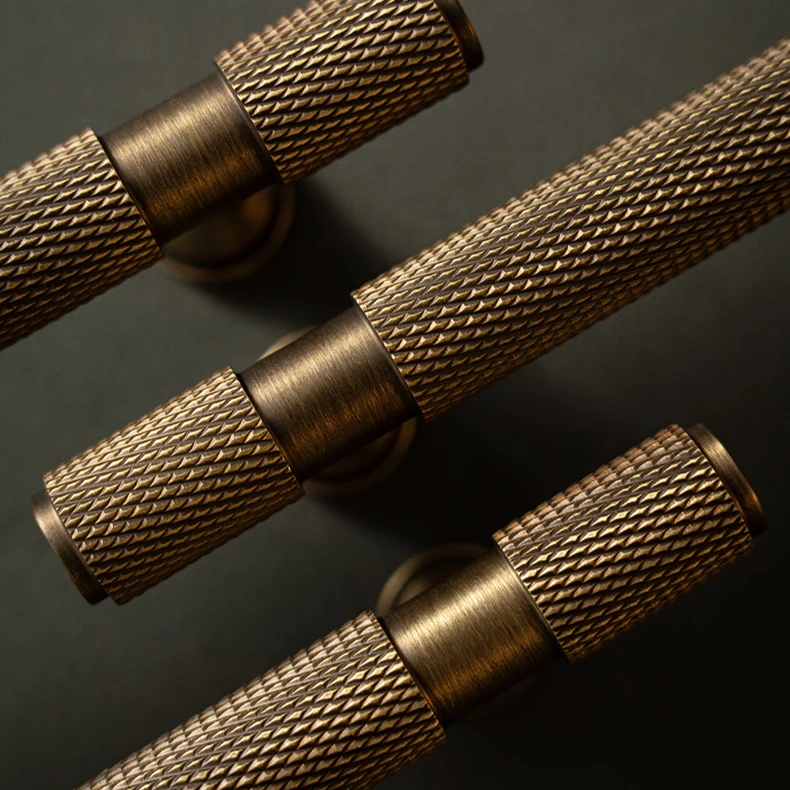 Santaya Solid Antique Brass Handles With Knurled Cross Pattern for Kitchen Cabinet T Bar Pull Bedroom Wardrobes and Drawer Knobs