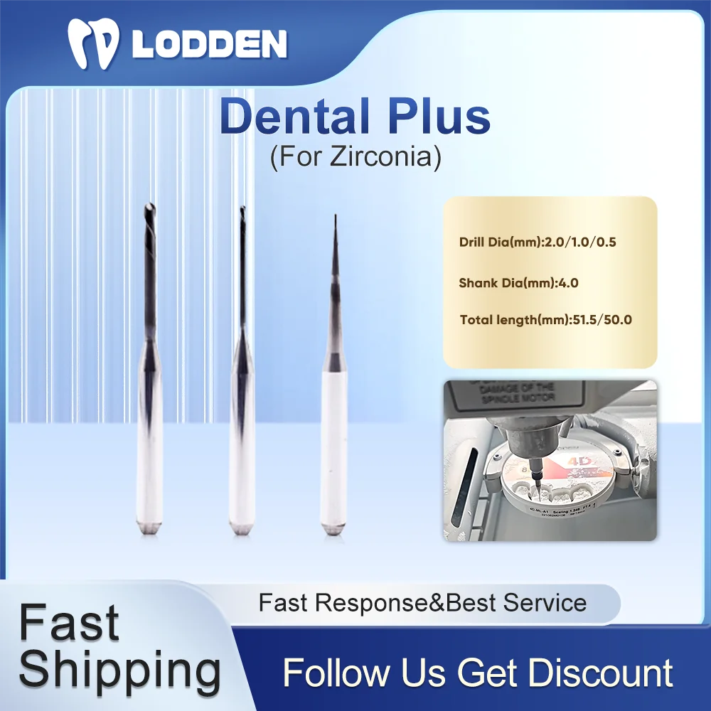 

Lodden Dental Milling Bur Dental Plus DC Coating Zirconia Grinding for CAD CAM Milling Machine 0.5/1.0/2.0 Shank D4 Total 51.5mm