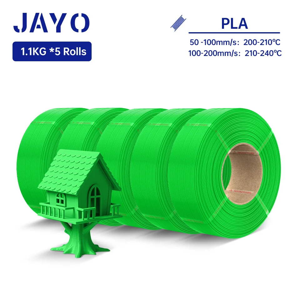 JAYO PLA-filamentvullingen 5 rollen zonder spoel 3D-filamenten navulling 1,75 mm voor herbruikbare spoelen compatibel met Bambu Lab 3D-printers