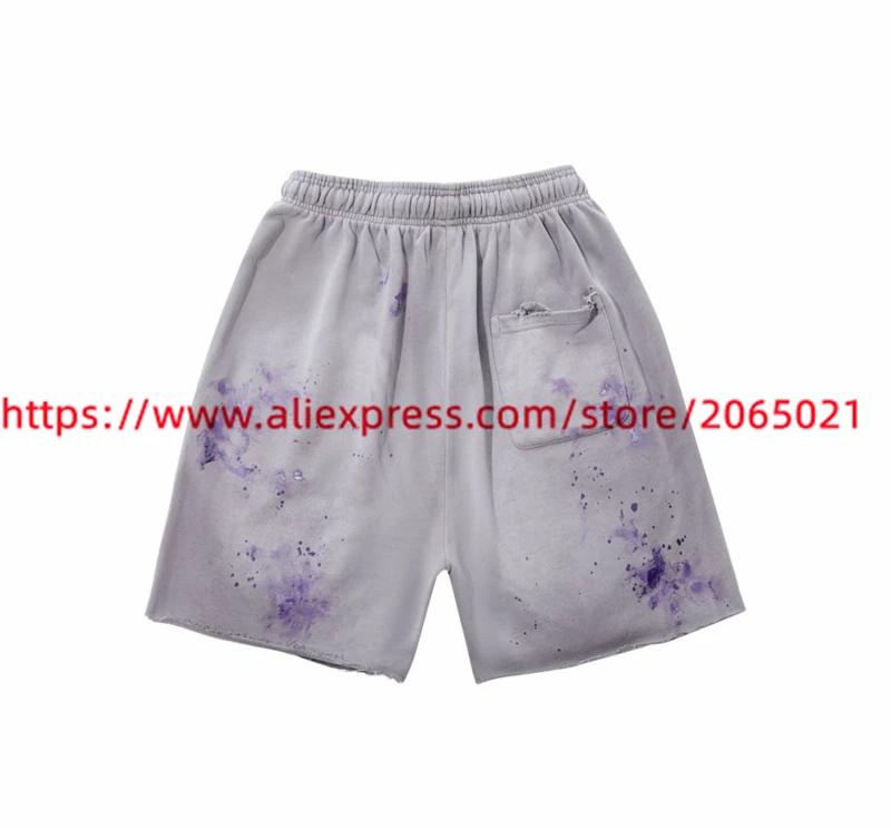 Washed Saint Louis Shorts Men Women Best Quality Handmade ink splatter graffiti dirty laundry Drawstring Shorts