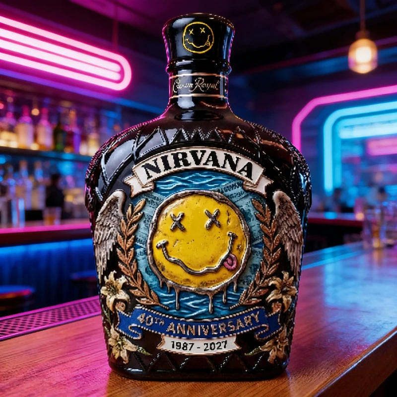 Nirvana Iconic Smiley Logo 40th Anniversary Commemorative Decanter for Rock Fans Whiskey Decanter