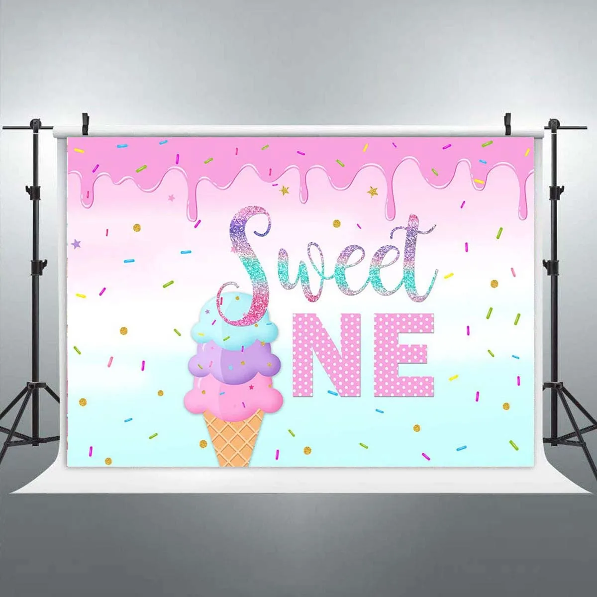 

Donut Sweet One Birthday Party Photo Background Pink and Gold Girl 1st Birthday Donut Grow Up Banner Photography Backdrops Vinyl