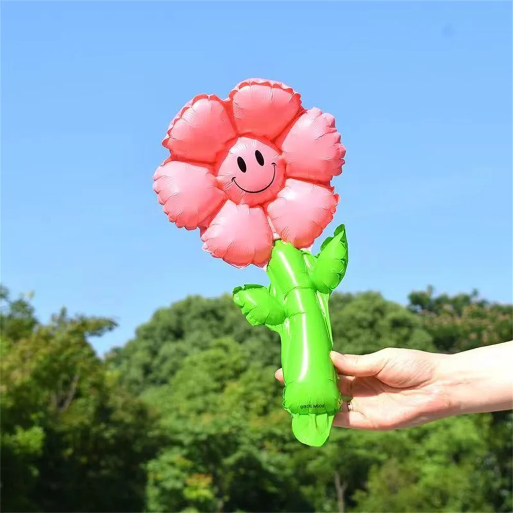 20Pcs Colorful Green Leaf Daisy Flower Foil Handheld Balloons Sunflower Ballon Children Toy Wedding Birthday Party Decorations